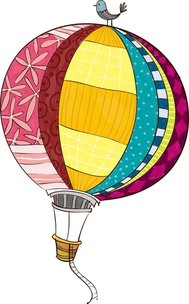 A vista do balão de ar quente com pássaro — Vetor de Stock