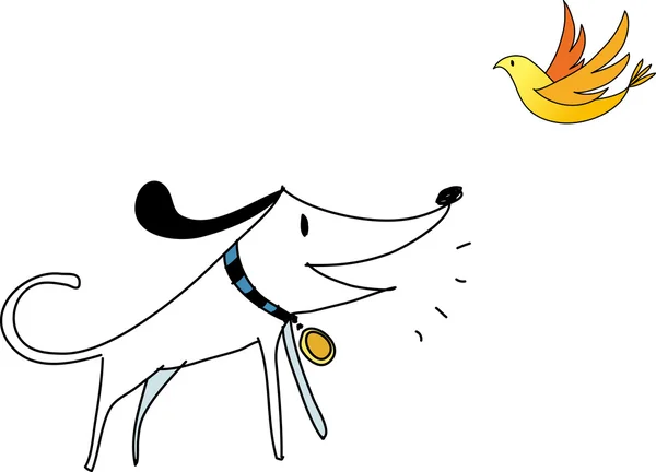 La vue du chien avec oiseau — Image vectorielle