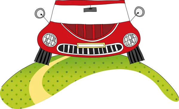 A vista do carro vermelho na estrada — Vetor de Stock