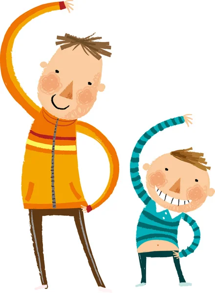 Father and son doing gymnastics — Stock Vector