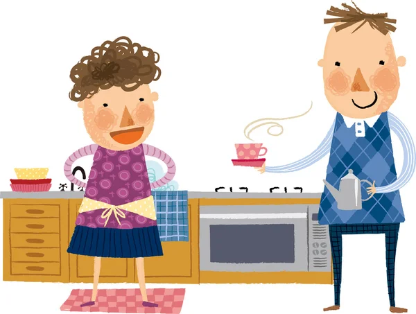 Couple sur la cuisine — Image vectorielle