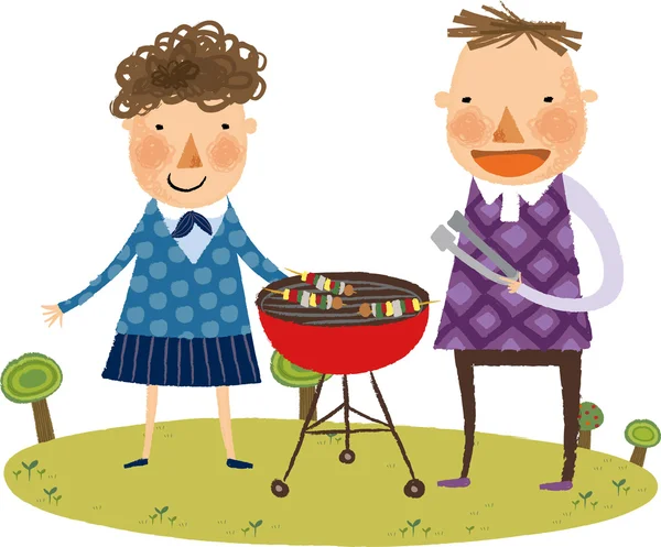 Couple sur le barbecue — Image vectorielle