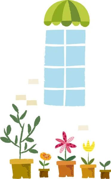 在靠近窗户的盆栽植物 — 图库矢量图片