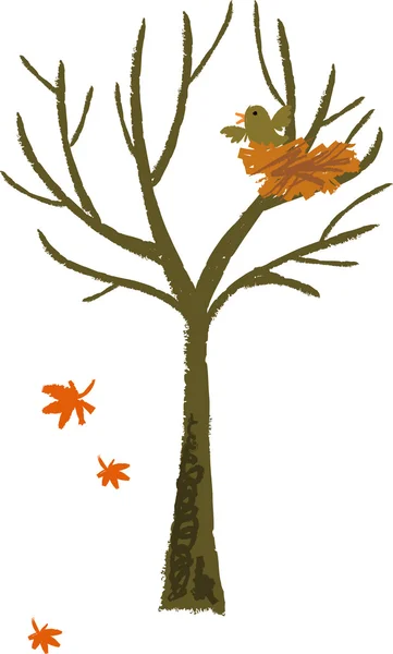 Bird's nest in the autumn tree — Stock Vector