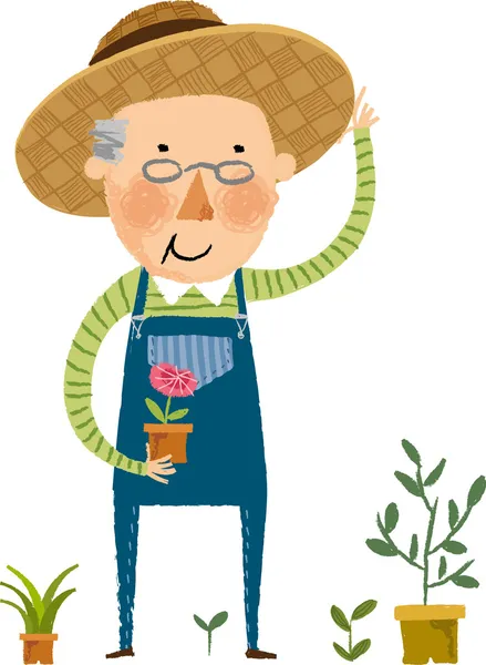 Farmer plants a flowers — Stock Vector