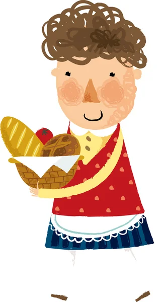 提篮子和食物的女人 — 图库矢量图片