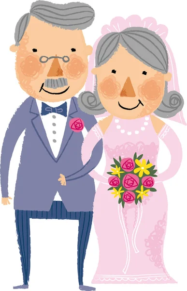 A vista do velho casal na cerimônia de casamento — Vetor de Stock