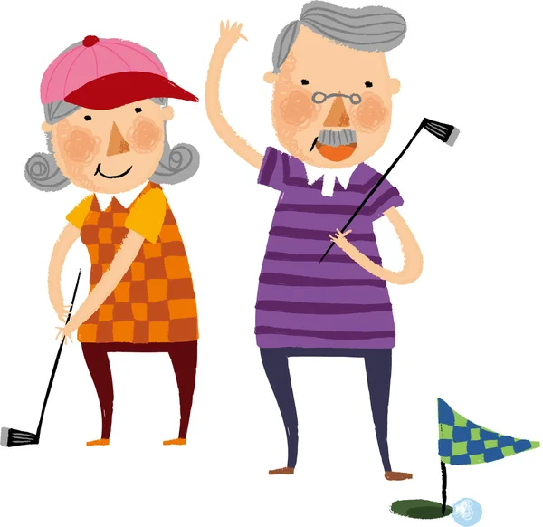 Widok stary para jest gra w golfa — Wektor stockowy