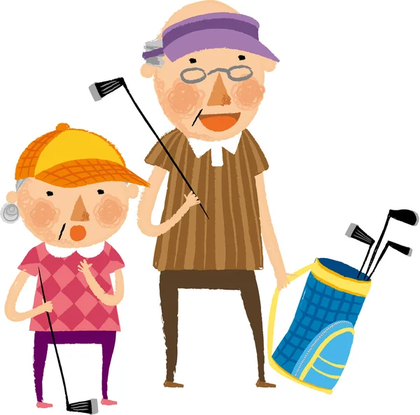 La vista della vecchia coppia sta giocando a golf — Vettoriale Stock