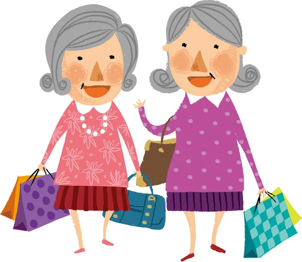 Old women with shopping bags — Stock Vector