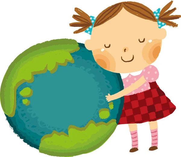 Girl hugging the earth — Stock Vector