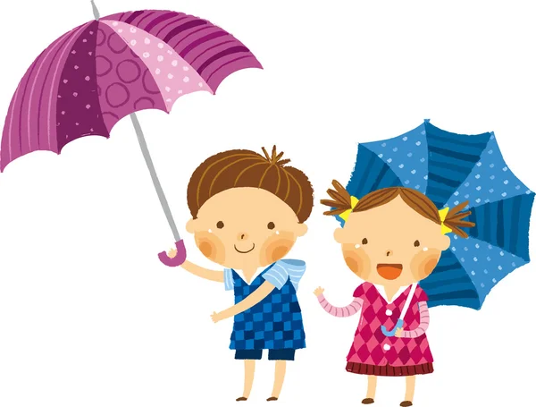 Kinder mit Regenschirmen — Stockvektor