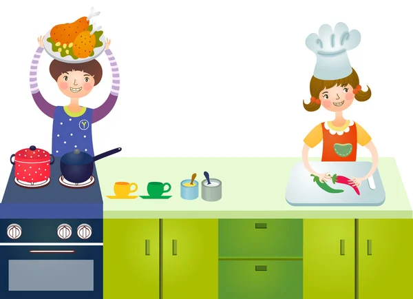 Couple dans la cuisine de préparation — Image vectorielle