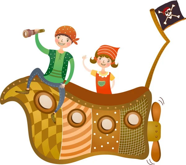 海賊カップル セーリング船 — ストックベクタ