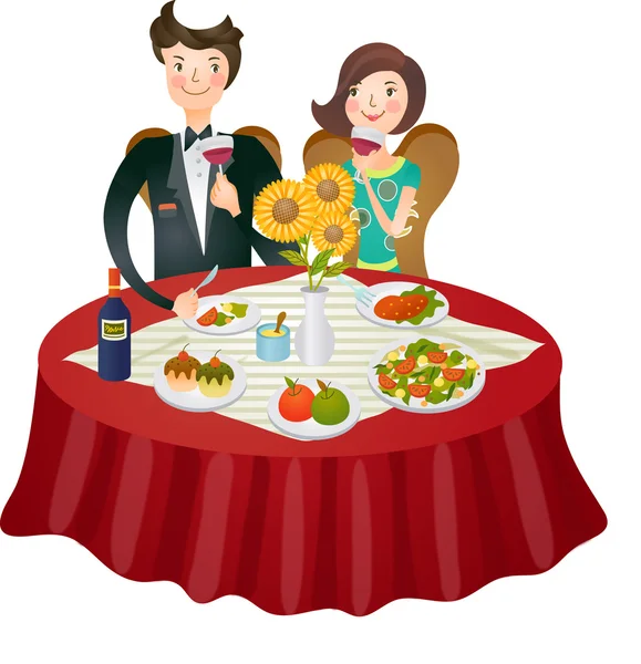 Casal jantar no restaurante — Vetor de Stock