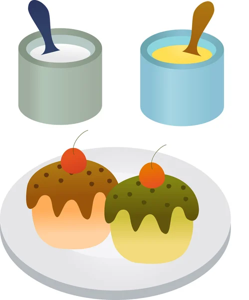 Cupcakes y crema — Vector de stock