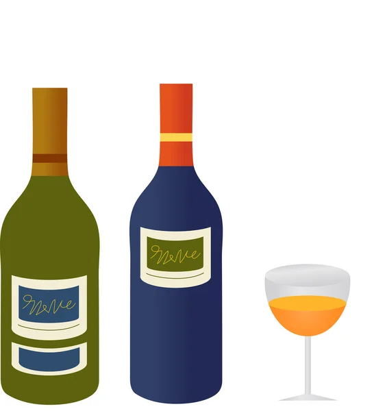 Wein in Flaschen und Glas — Stockvektor