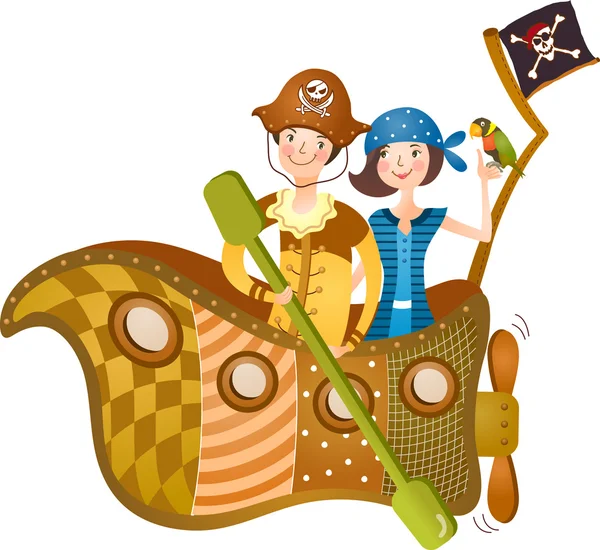 Pirate couple sailing on ship Vector Graphics