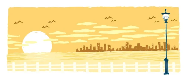 Ciudad cerca del mar — Vector de stock