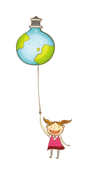 Girl with balloon planet — Stock Vector