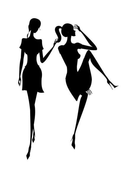 Silhouette de deux filles — Image vectorielle