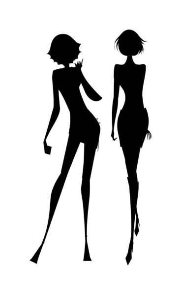 Silhouette di due ragazze — Vettoriale Stock