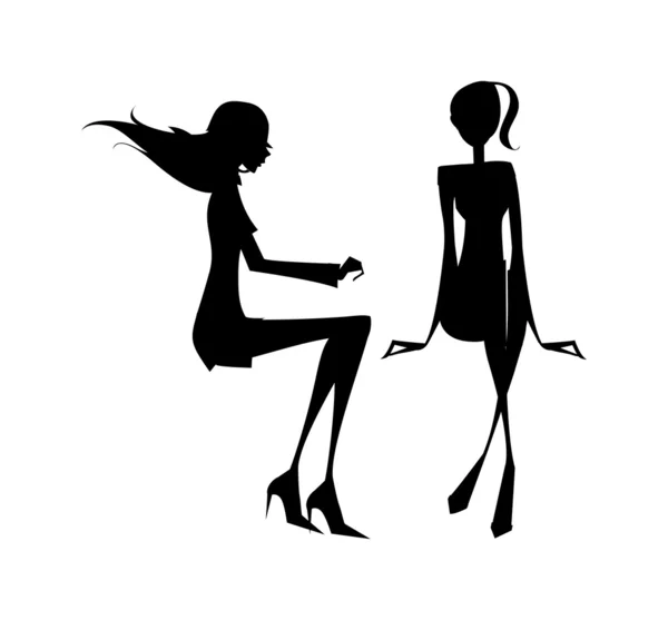 Silhouette de deux filles — Image vectorielle