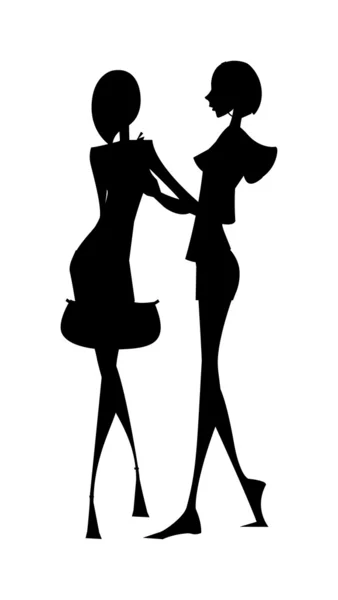 Silhouette di due ragazze — Vettoriale Stock