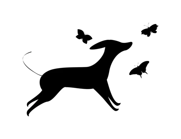 Hund med fjärilar — Stock vektor
