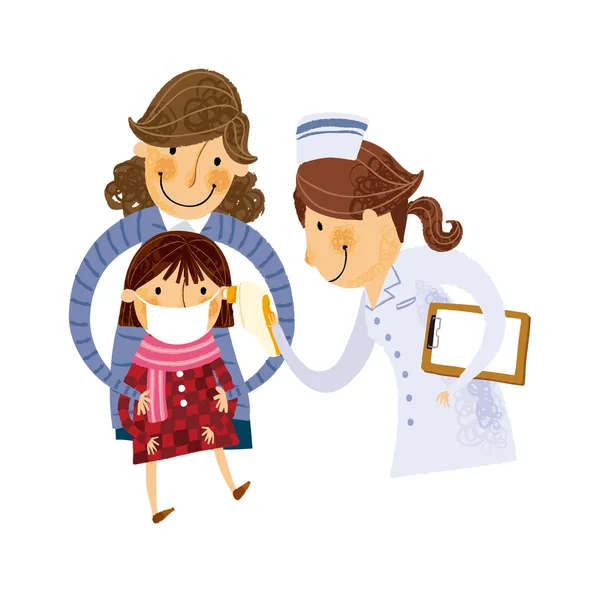 女孩与她的母亲在医院 — 图库矢量图片