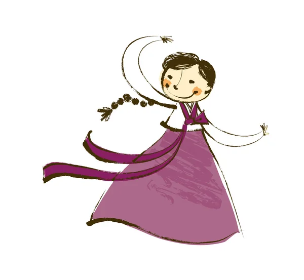 Girl dancing in traditional Korean clothes — Stock Vector