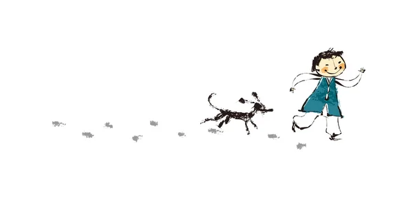 Garçon jouer avec le chien — Image vectorielle