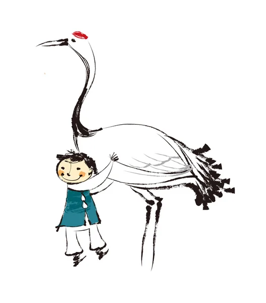 Boy with stork — Stock Vector
