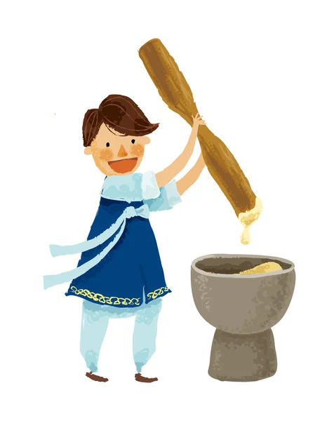 Junge bereitet ein traditionelles Gericht zu — Stockvektor