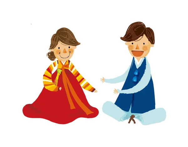 Пара в традиційному корейському одязі — стоковий вектор