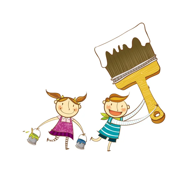 Children with paints and brush Royalty Free Stock Illustrations