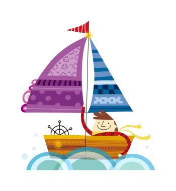 Çocuk tekne içinde yüzüyor.