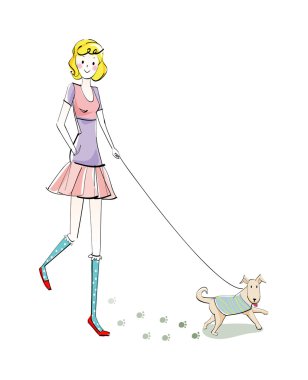 Köpeği gezdiren kız.