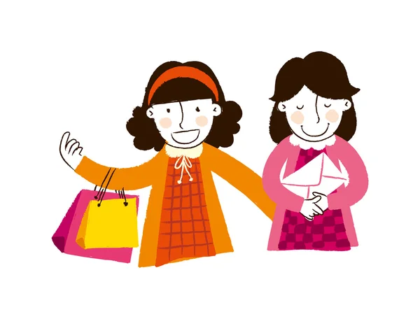 Chicas con bolsas de compras — Vector de stock