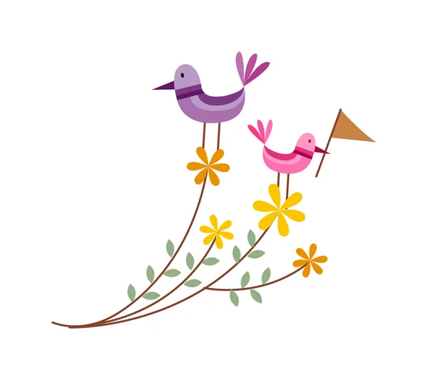 Fåglar på blommor — Stock vektor