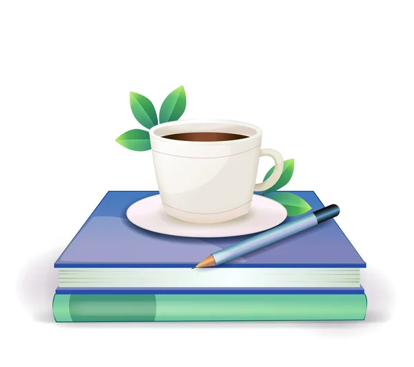 Taza de café en un libro — Vector de stock