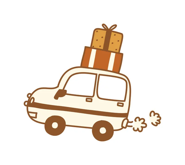 Coche con regalos — Vector de stock