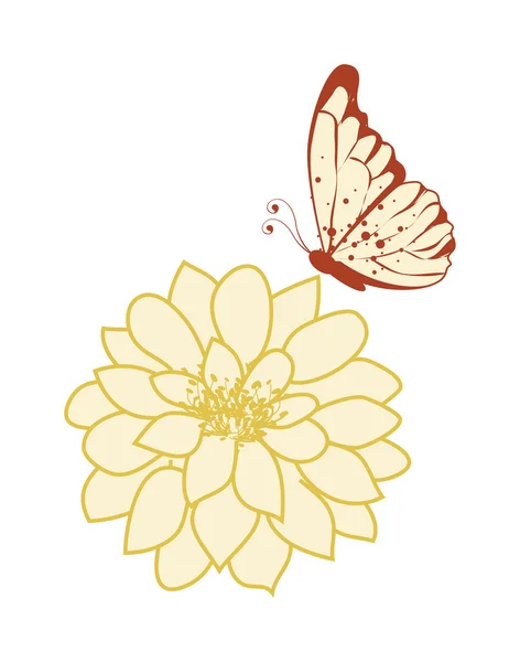 Flor sobre mariposa — Vector de stock