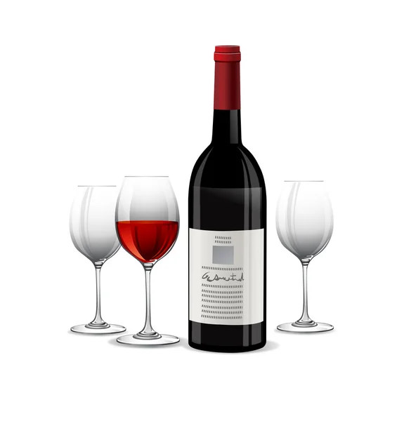 Flasche Wein mit Gläsern — Stockvektor
