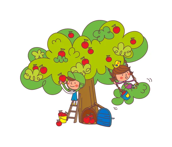 Boy and girl in the garden — Stock Vector