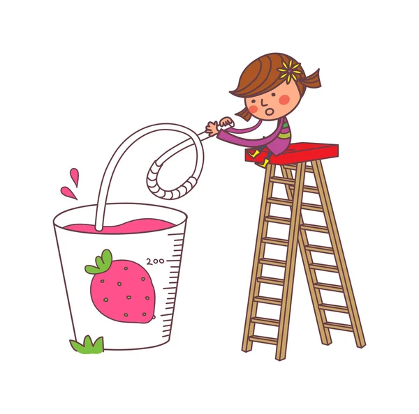 Girl drinking strawberry juice — Stock Vector