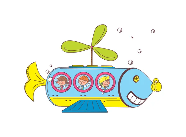 Children in the submarine — Stock Vector