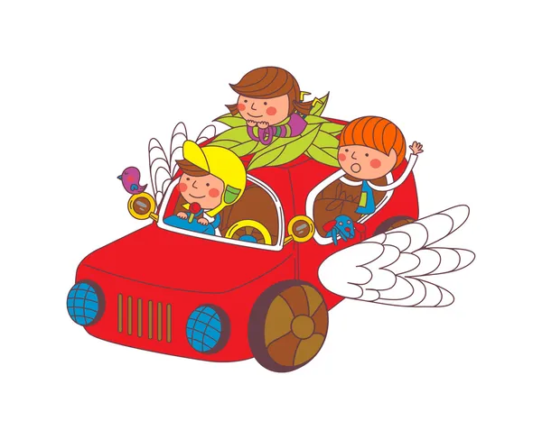 Enfants en voiture — Image vectorielle