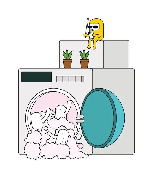 Menschen waschen sich in der Waschmaschine — Stockvektor