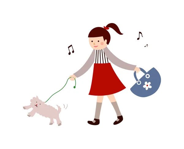 Dziewczyna wyprowadzająca psa — Wektor stockowy